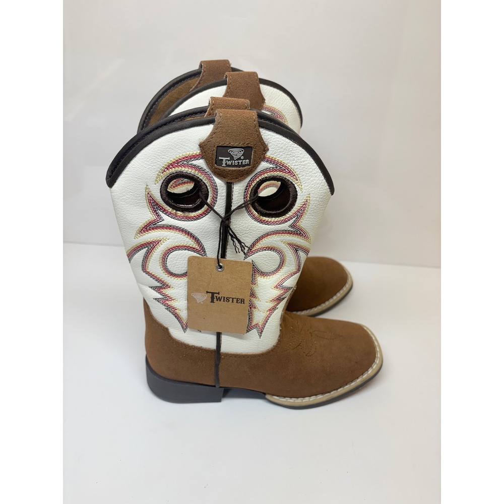 Twister Boys Girls 12 Brown Faux Suede Embroidered Square Toe Cowboy Boots